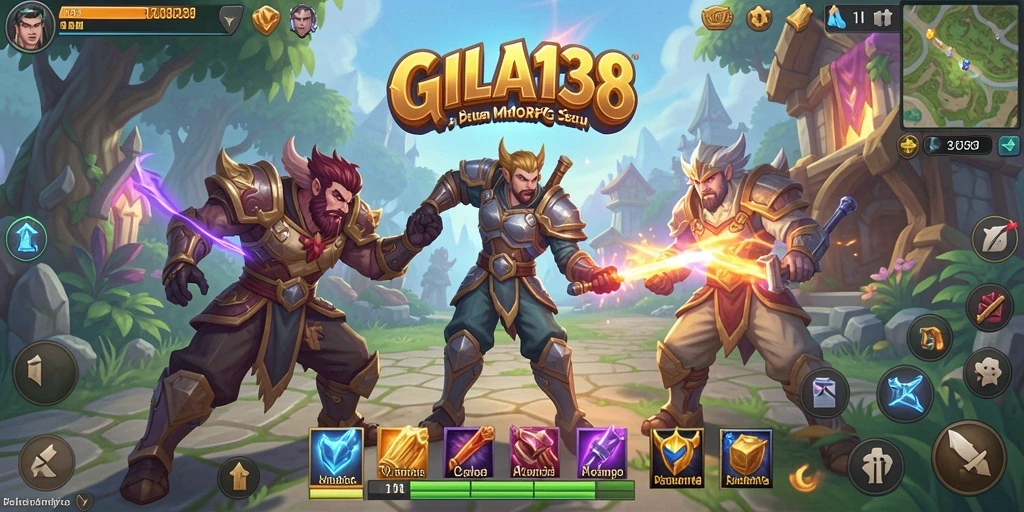Screenshot gameplay GILA138 menampilkan pertarungan epik di dunia fantasi.