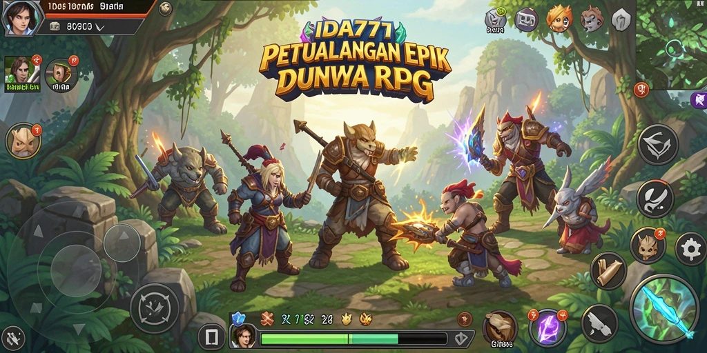 Screenshot permainan IDA777 yang menampilkan pertarungan epik dalam dunia RPG.
