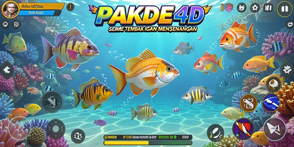 Tangkapan layar gameplay PAKDE4D menampilkan aksi menembak ikan yang mendebarkan.