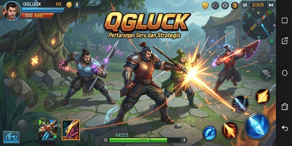 Tangkapan layar gameplay <strong>QGLUCK</strong> menampilkan aksi pertarungan yang intens.