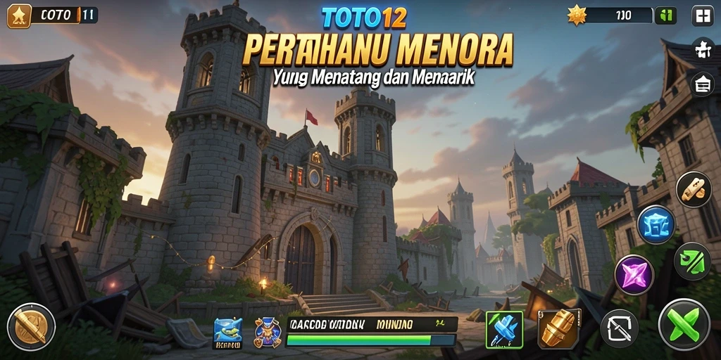 Screenshot utama TOTO12 menampilkan serangan mendebarkan dalam permainan Tower Defense.