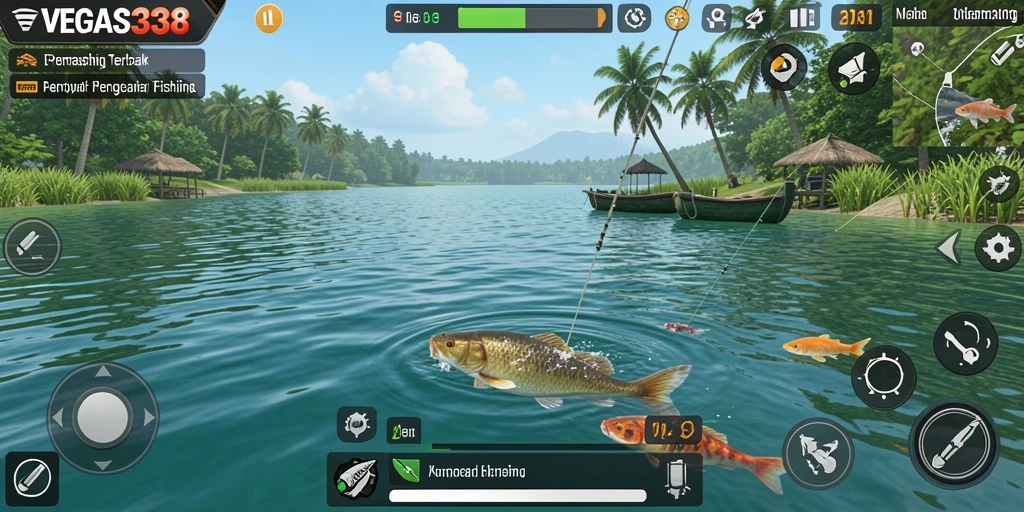 Screenshot gameplay VEGAS338 yang menampilkan aksi memancing seru.